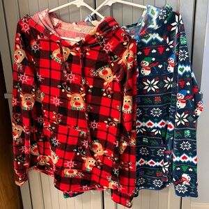 Pair of Velour Festive Christmas Holiday Hoodies
